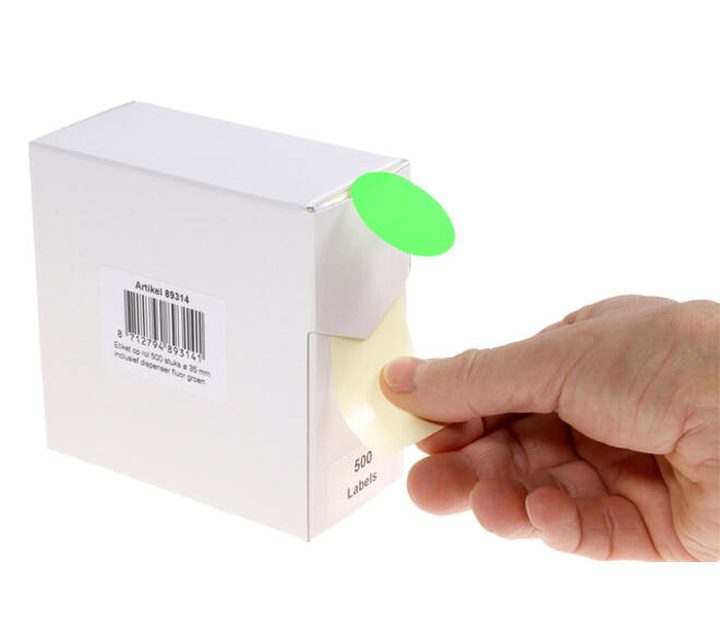 Etiket rillprint 35mm 500st op rol fluor groen