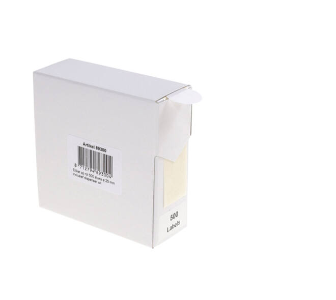 Etiket rillprint 25mm 500st op rol wit