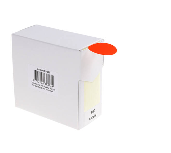 Etiket rillprint 35mm 500st op rol fluor rood