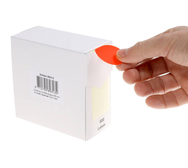 Etiket rillprint 35mm 500st op rol fluor rood