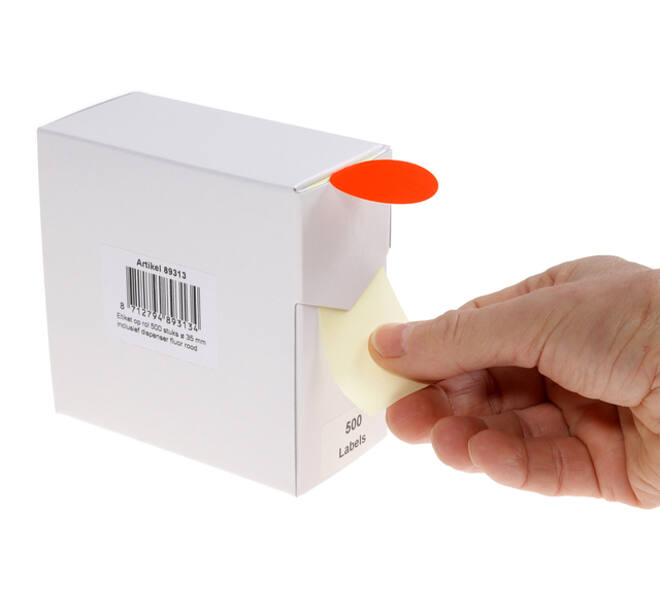 Etiket rillprint 35mm 500st op rol fluor rood