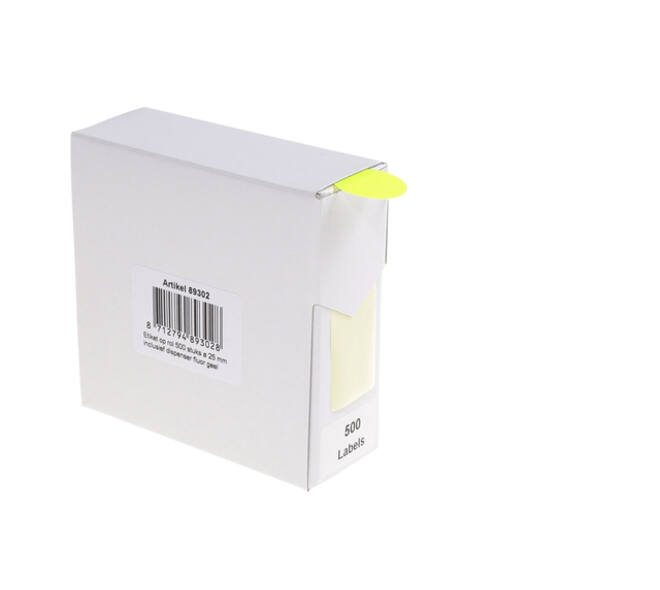 Etiket rillprint 25mm 500st op rol fluor geel