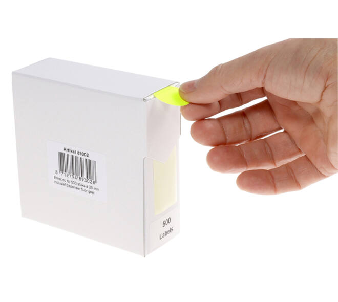 Etiket rillprint 25mm 500st op rol fluor geel