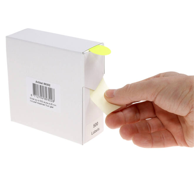 Etiket rillprint 25mm 500st op rol fluor geel