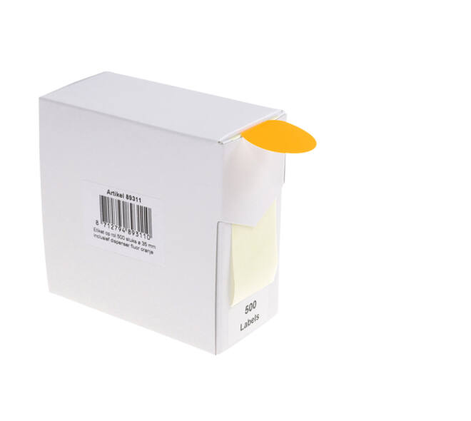 Etiket rillprint 35mm 500st op rol fluor oranje