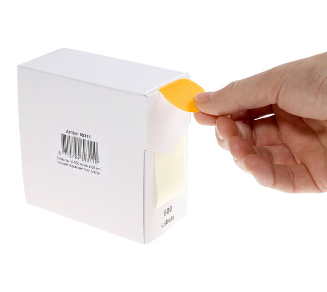 Etiket rillprint 35mm 500st op rol fluor oranje