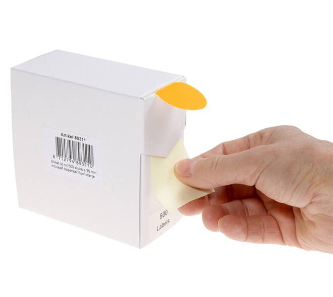 Etiket rillprint 35mm 500st op rol fluor oranje