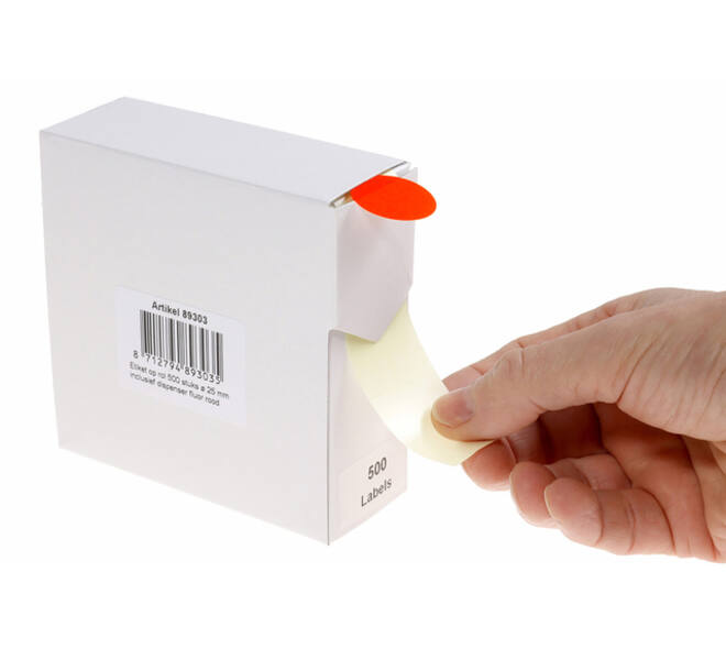 Etiket rillprint 25mm 500st op rol fluor rood