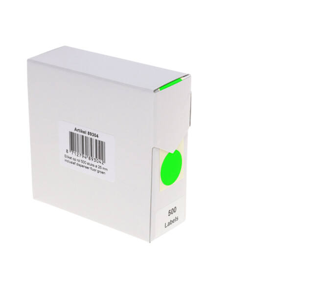 Etiket rillprint 25mm 500st op rol fluor groen