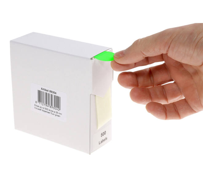 Etiket rillprint 25mm 500st op rol fluor groen
