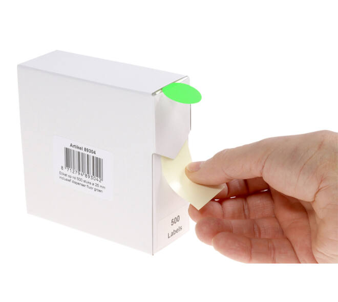 Etiket rillprint 25mm 500st op rol fluor groen