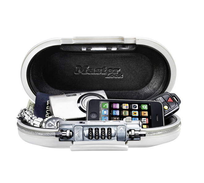 Draagbare kluis MasterLock Safe space met combinatieslot en kabel wit
