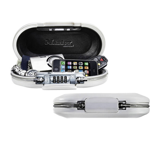 Draagbare kluis MasterLock Safe space met combinatieslot en kabel wit