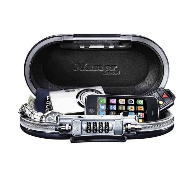 Draagbare kluis MasterLock Safe space met combinatieslot en kabel donkergrijs