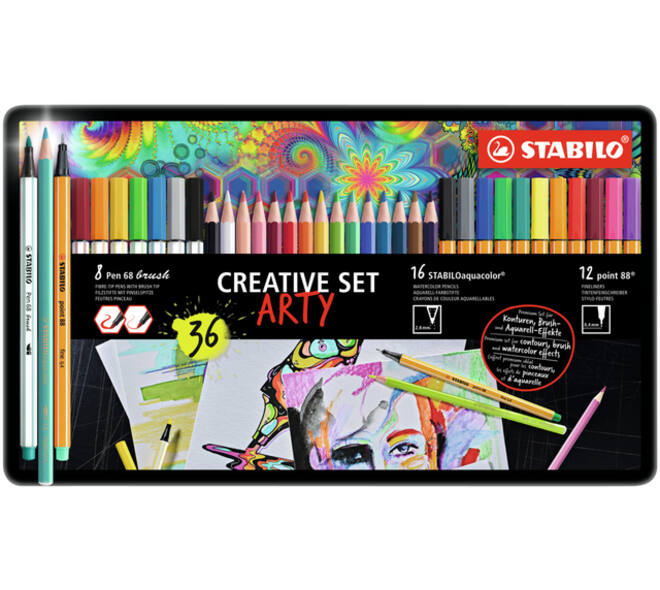 Creative set STABILO 87/3193 Arty assorti metalen etui à 36 stuks