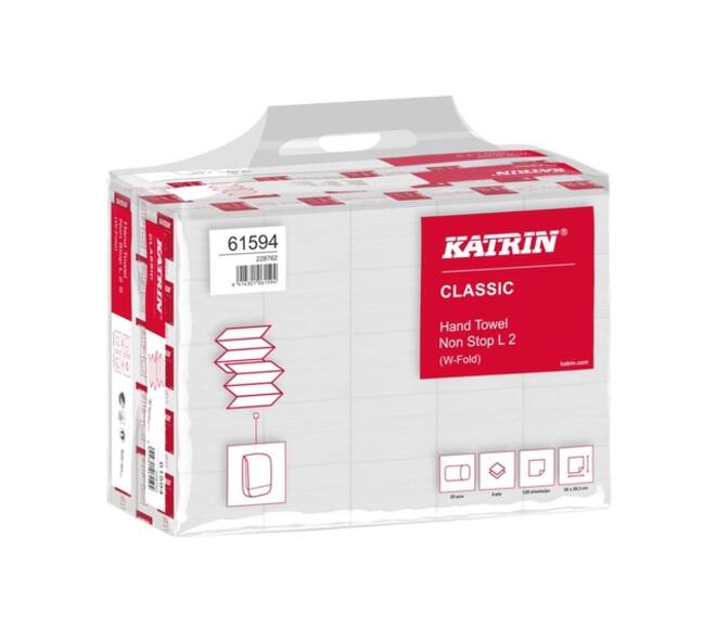 Handdoek Katrin w-vouw 2-laags 203x320mm 25x120 vel wit 61594