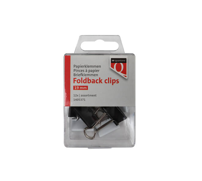 Foldback clips Quantore 19 mm assorti 12 stuks