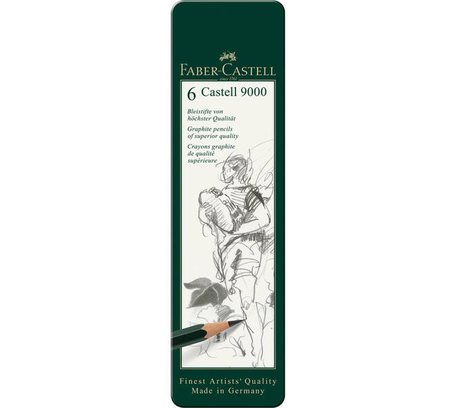Potlood Faber-Castell 9000 6 hardheden in blik