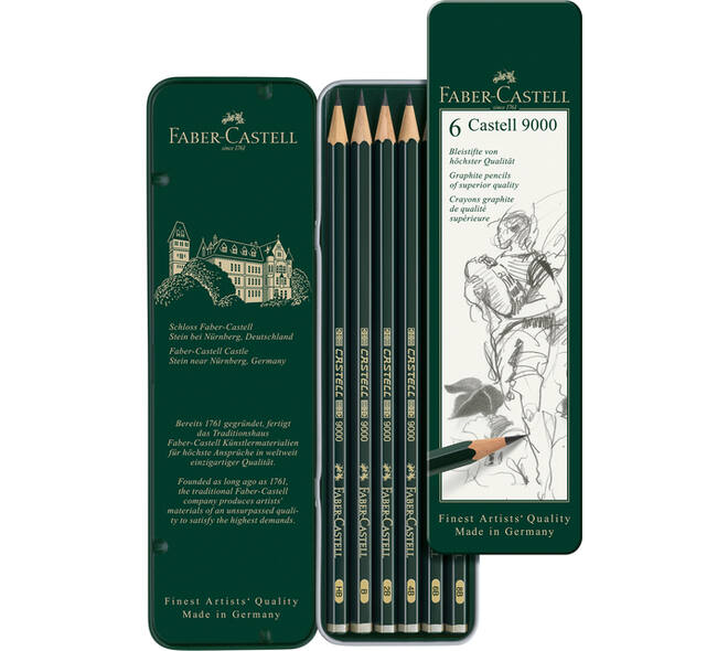 Potlood Faber-Castell 9000 6 hardheden in blik