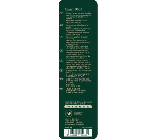 Potlood Faber-Castell 9000 6 hardheden in blik