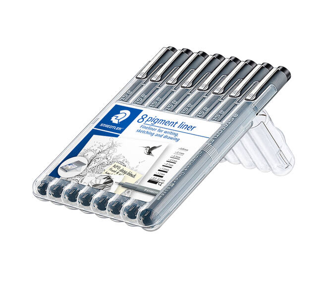 Fineliner Staedtler Pigment 308 zwart 8 stuks