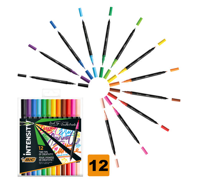Kleurstiften Bic Intensity dual-tip assorti etui à 12 stuks