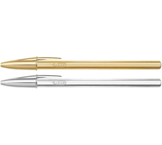 Balpen BIC Cristal medium goud en zilver