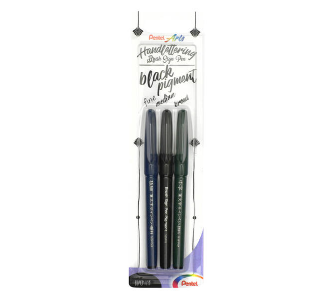 Brushpen Pentel XSESP15 zwart blister à 3 stuks