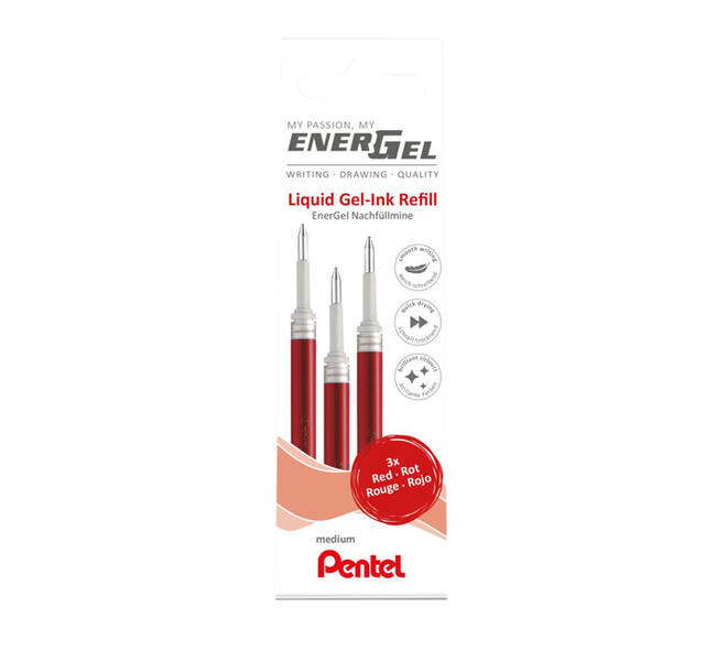 Gelschrijvervulling Pentel LR7 Energel medium rood  set à 3 stuks