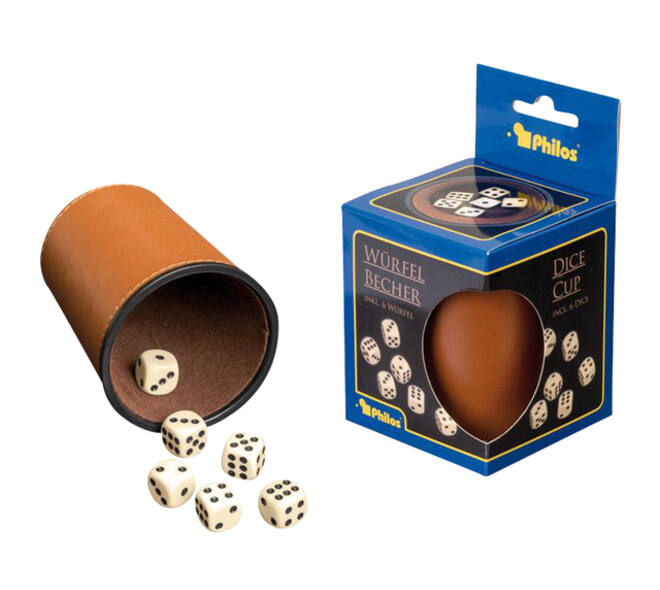 Dobbelbeker Tuckers Fun Factory kunstleer incl 6 dobbelstenen
