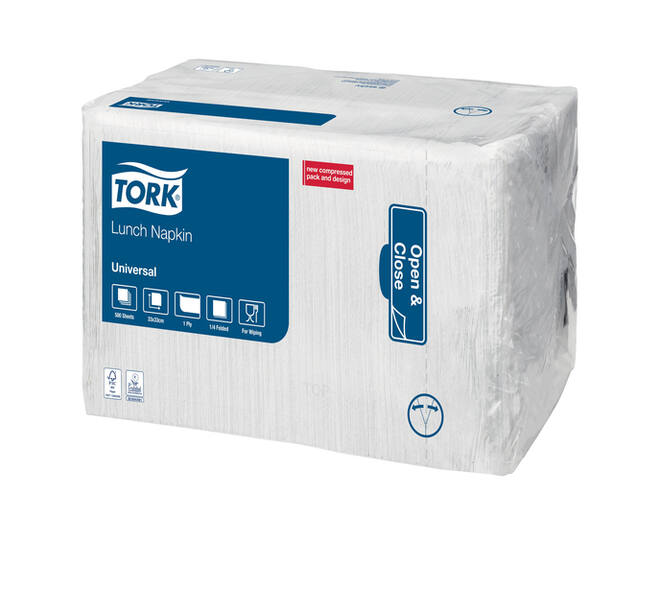 Lunchservet Tork Universal 1/4 vouw 1-laags 325x325mm 500 vel wit 509300