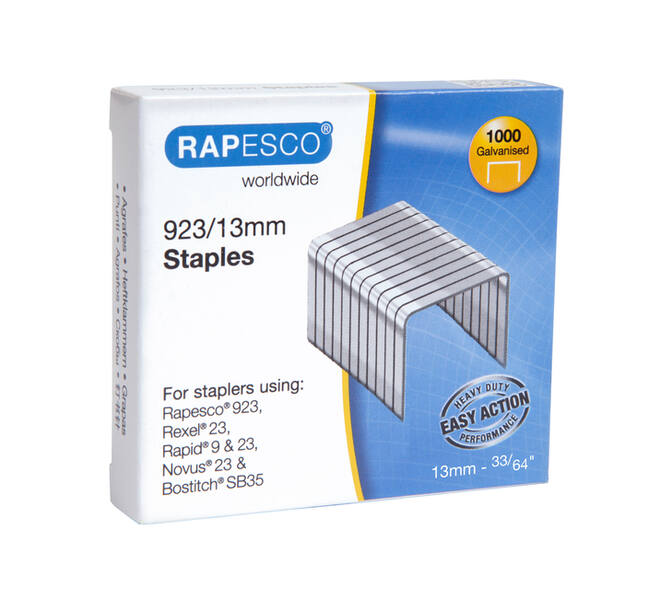 Nieten Rapesco Heavy Duty 923 13mm 1000 stuks zilver