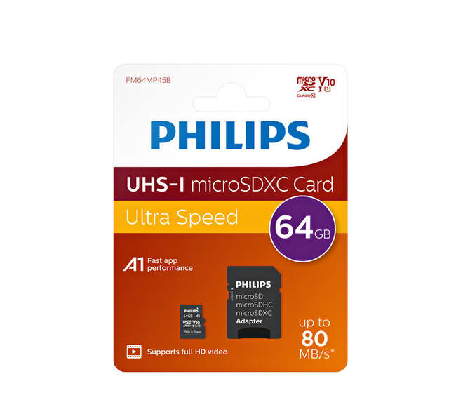 Geheugenkaart Philips micro SDXC Class 10 UHS-I U1 64GB