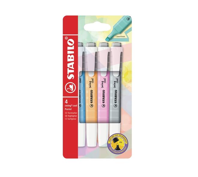 Markeerstift STABILO Swing cool 275/4 pastel assorti etui à 4 stuks