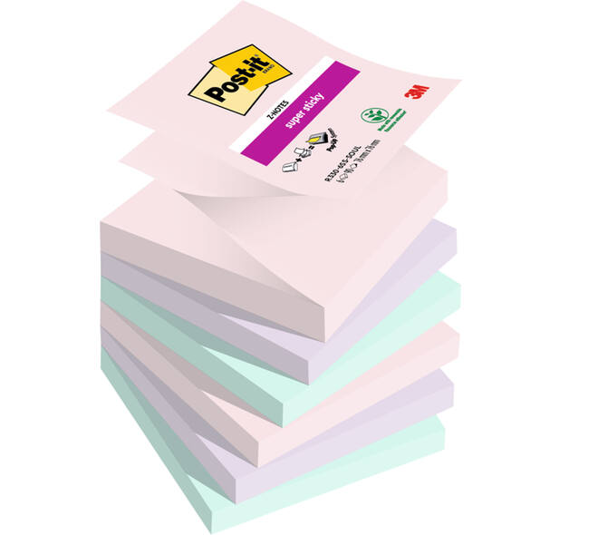 Memoblok Post-it Z-Notes R330 Super Sticky 76x76mm Soulful 6 stuks