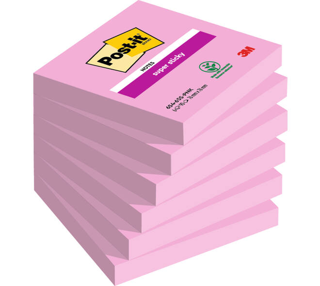 Memoblok Post-it 654 Super Sticky 76x76mm roze 90 vel