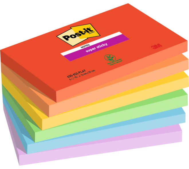 Memoblok Post-it 655 Super Sticky 76x127mm Playful 6 stuks