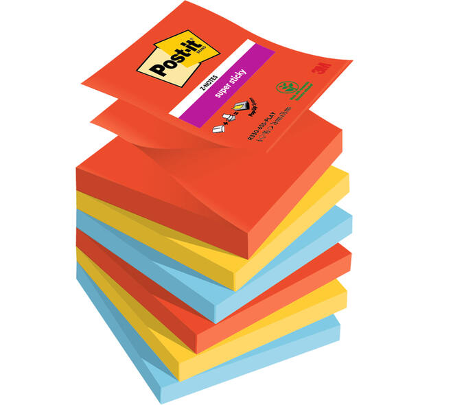 Memoblok Post-it Z-Notes R330 Super Sticky 76x76mm Playful 6 stuks