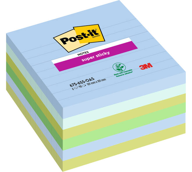 Memoblok Post-it 675-6 Super Sticky 101x101mm Oasis 6 stuks