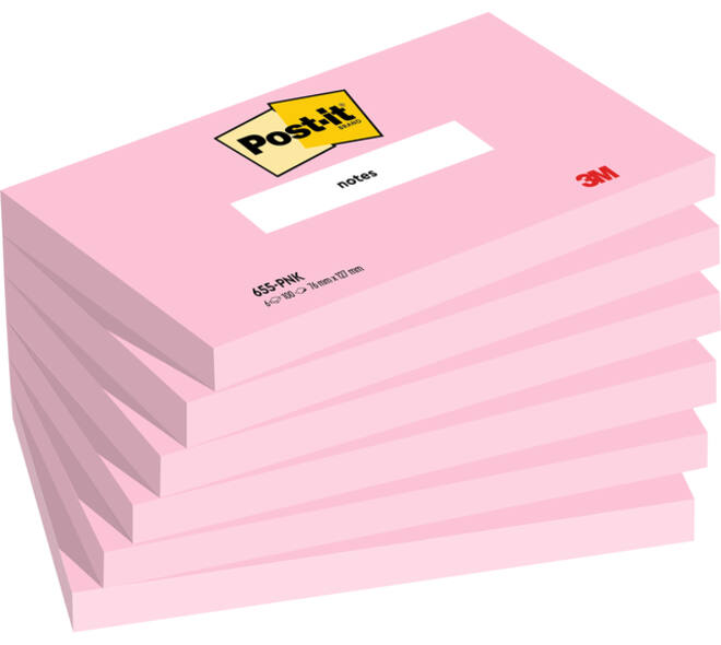 Memoblok Post-it 655 76x127mm gelijnd roze 6 stuks