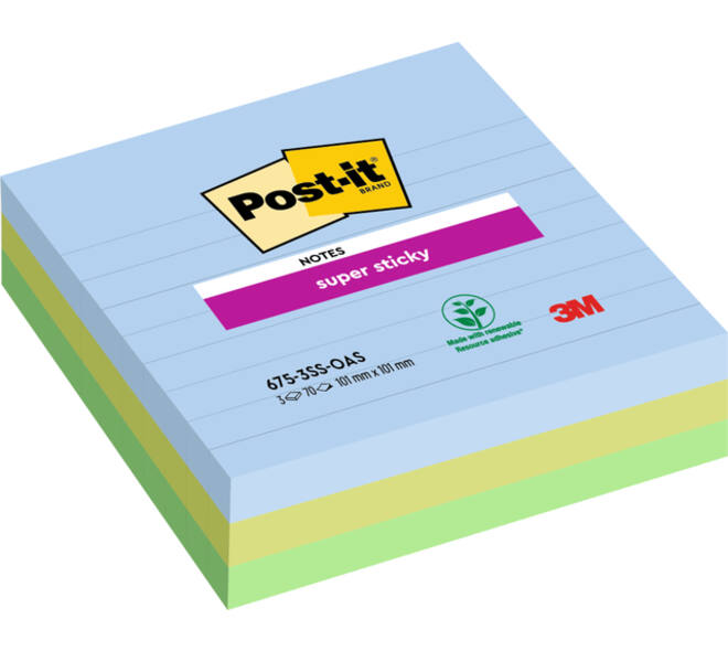 Memoblok Post-it 675-3 Super Sticky 101x101mm Oasis 3 stuks