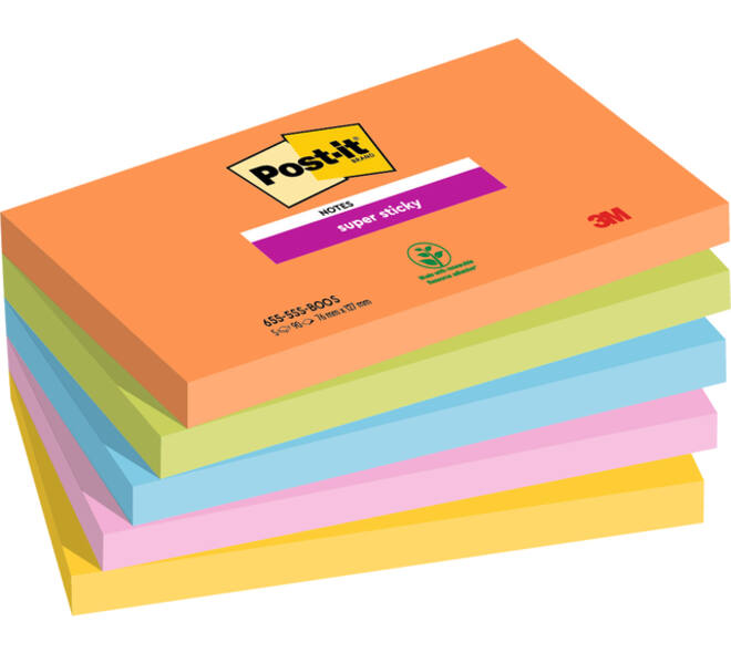 Memoblok Post-it 655 Super Sticky 76X127mm Boost 5 stuks