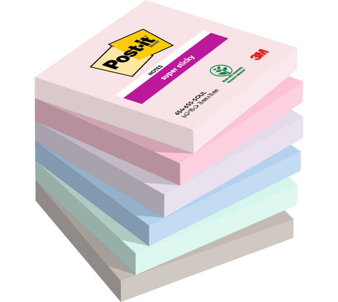 Memoblok Post-it 654 Super Sticky 76x76mm Soulful 6 stuks