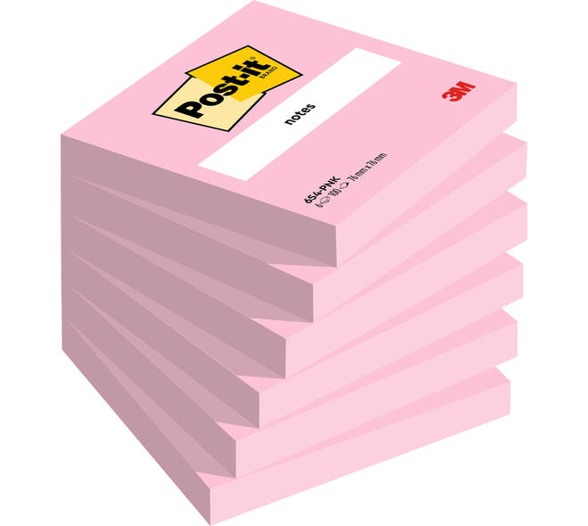 Memoblok Post-it 654 76x76mm roze 6 stuks