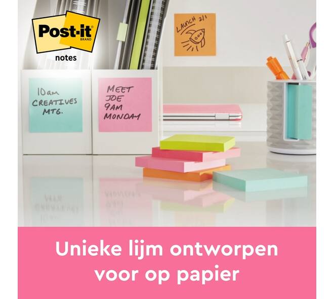 Memoblok Post-it 654 76x76mm roze 6 stuks