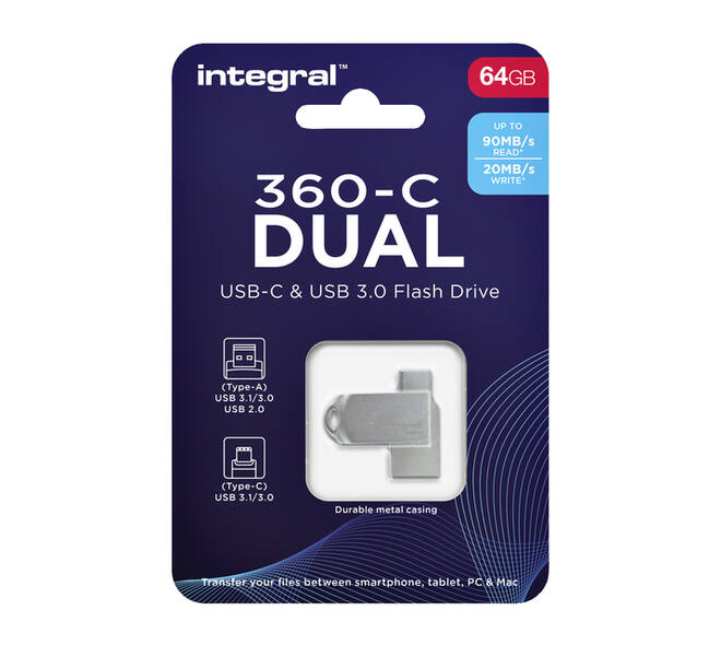 USB stick 3.0 Integral USB-360-C Dual USB-A 64GB