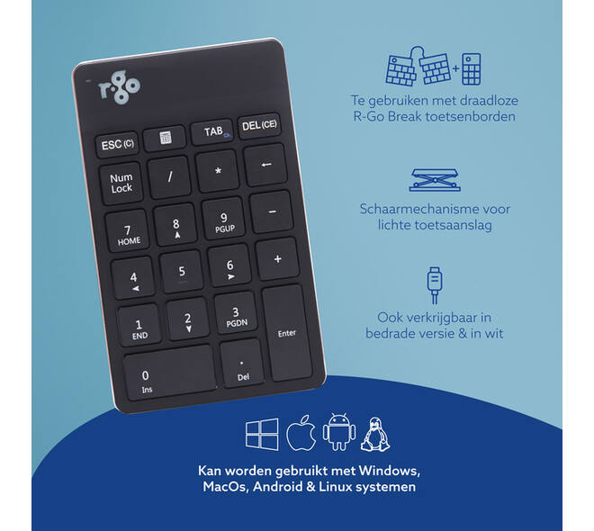 Toetsenbord R-Go Ergonomisch Numpad Break Wireless