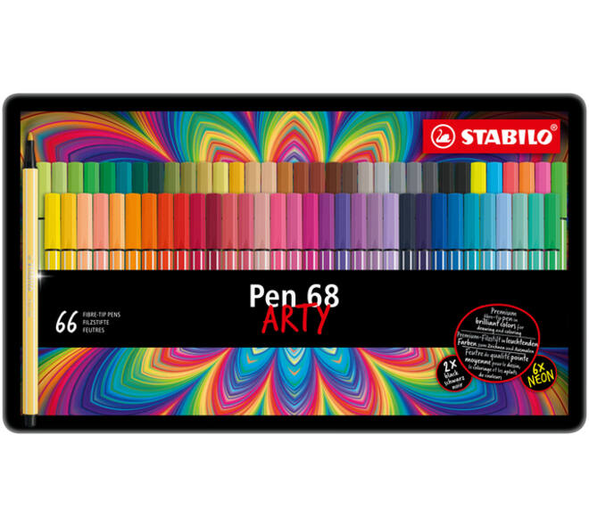 Viltstift STABILO Pen 68 Arty medium assorti blik à 66 stuks