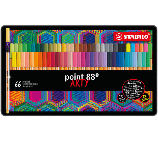 Fineliner STABILO point 88/66 Arty fijn assorti blik à 66 stuks