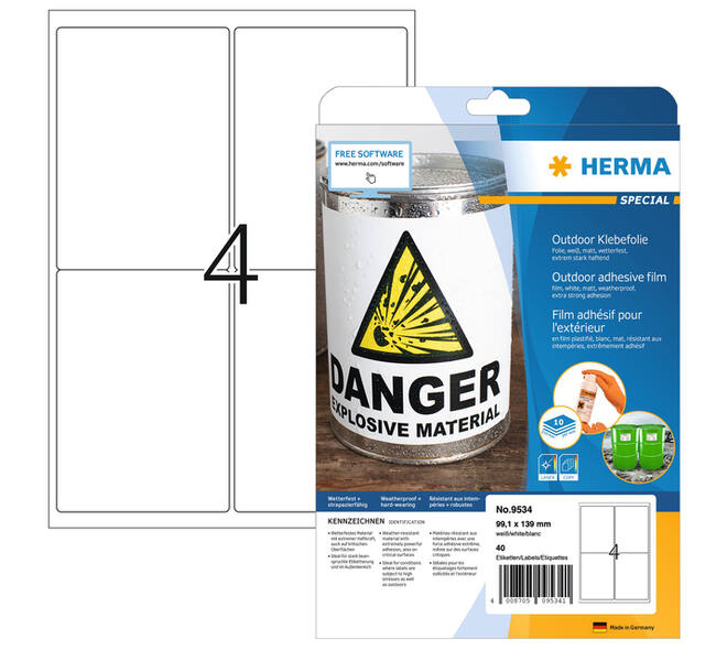 Etiket HERMA 9534 99.1x139mm weerbestendig wit 40 stuks